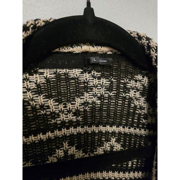 Anthro Blu Pepper Aztec Fringe Open Cardigan Size Large Black White Sweater - Picture 7 of 7